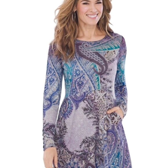 CHICO'S Long Sleeve Paisley Tunic Top with Pockets - Size Small - Picture 1 of 11
